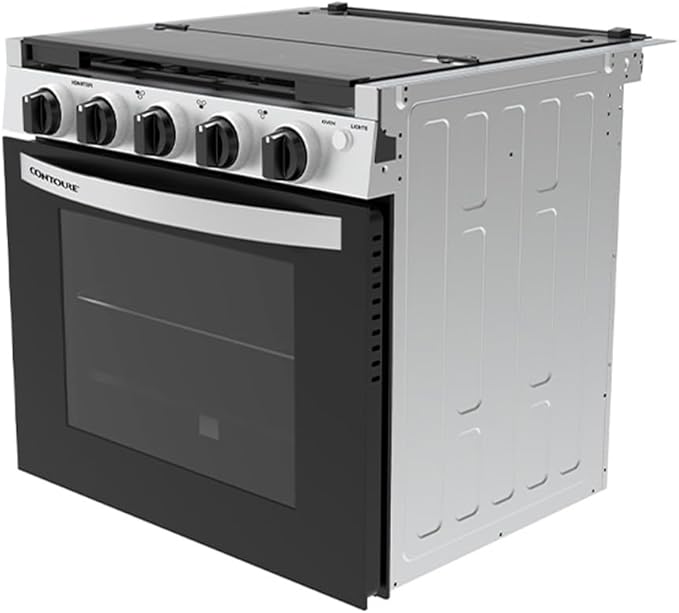 RV 3-Burner Drop-In Gas Range 21" | Black with Stainless Steel Accents | Stylish LED Knobs | Easy-Clean Oven | Propane-Powered | CSA Certified | GR-21BTC