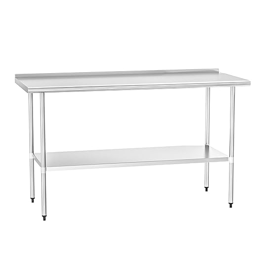 HOCCOT Stainless Steel Table 24" x 60" with Adjustable Undershelf and Backsplash, Commercial Metal Workstations for Kitchen, Garage, Outdoor BBQ