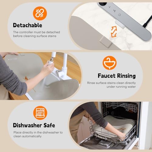 Homelove Warming Mat for Food - Electric Warming Tray with 7-Level Temp Settings & 6 Hours Timer, Full Surface Graphene Heating, Waterproof Dishwasher-Friendly Food Warmer for Parties, Kitchen (Khaki) - Image 2
