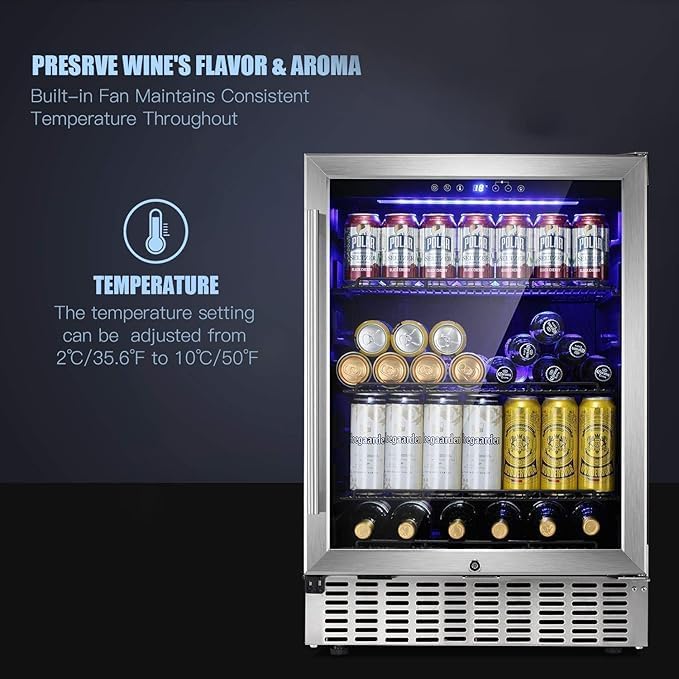Antarctic Star Beverage Cooler, 24 Inch Built-In & Freestanding Drink Refrigerator for 180 Cans, 24" Under Counter Design for Kitchen, Bar, Office to Store Soda, Water and Wine