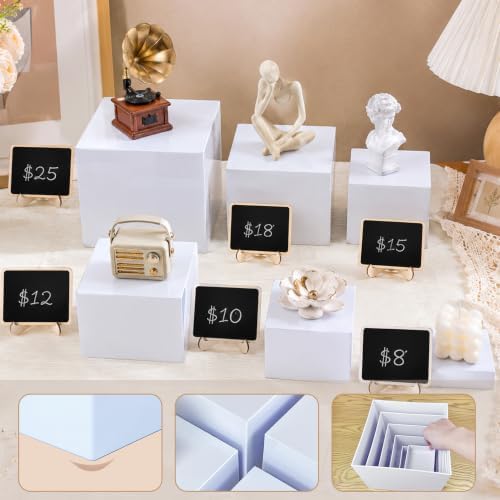 6PCS White Dessert Stands 3 4 5 6 7 8 Inch with 6 Wooden Signs 2 Markers - Image 5