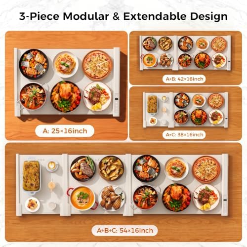3-in-1 Expandable Warming Mat for Food, 54" x 16", Beige - Image 5