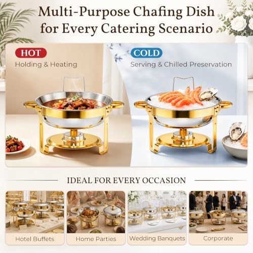 Chafing Dishes Buffet 4 Pack 6QT Gold Stainless Steel Food Warmers - Image 2
