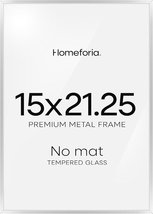 Homeforia 15x21.25 Silver Puzzle Frame, High End Metal 15 x 21.25 Picture Frames without Mat, 21.25x15 Thin Silver Poster Frame for Wall, 15by21.25 Puzzle Art Frame, Tempered Glass, Wall Kit, Set of 1