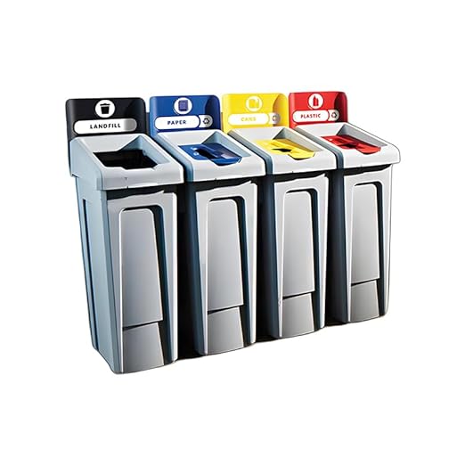 4-Stream Rectangular Recycling Station Kit, Grey, 92 Gallon Capacity, Polyethylene Material