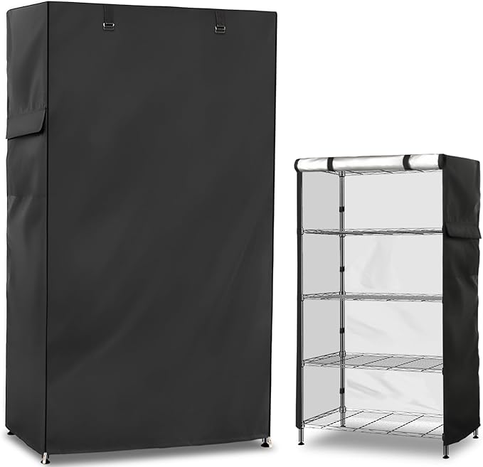 Wire Shelf Cover,600D Heavy Duty 100% Waterproof Shelf Covers for Wire Shelving,Outdoor Storage Shelves Cover for Metal Rack,48" W x 18" D x 82" H,Black