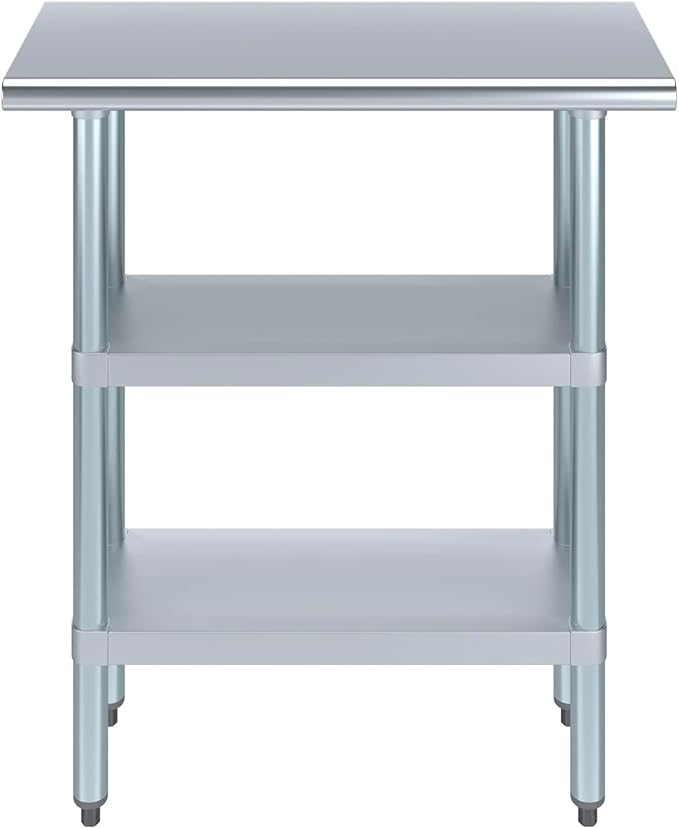 AmGood Stainless Steel Work Table with 2 Shelves | NSF | Metal Utility Table (30" Long x 14" Deep)