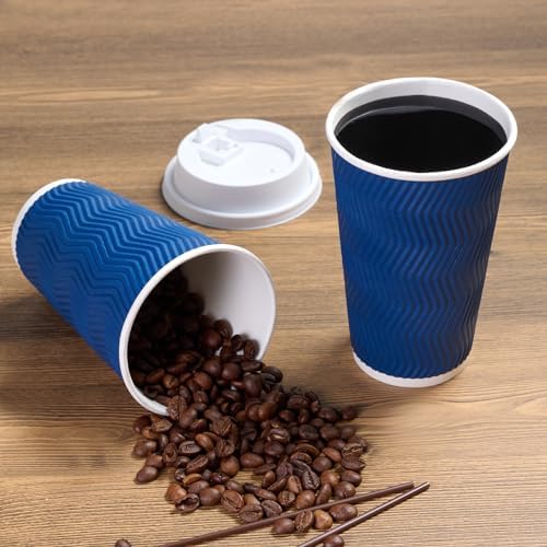 JOLLY CHEF 80 Pack 16 oz Disposable Coffee Cups with Lids and Stirrers, Insulated Ripple Wall Hot To Go Paper Coffee Cups for Office, Home, Travel - Image 3