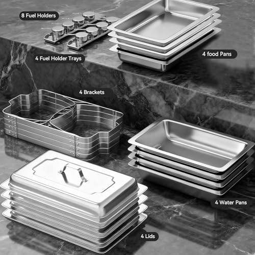 304 Stainless Steel Chafing Dishes for Buffet 4Pack, 9QT Chafing Dish Buffet Set, Food Warmers for Parties Buffet, Buffet Servers and Warmer, Warming Trays for buffets party, Roll Edge Designed Silver - Image 3