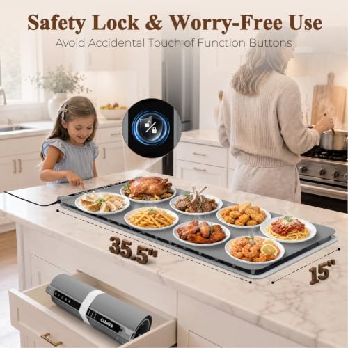 Warming Mat for Food, Electric Warming Tray with Heat-Resistant Pad-XL Grey - Image 4