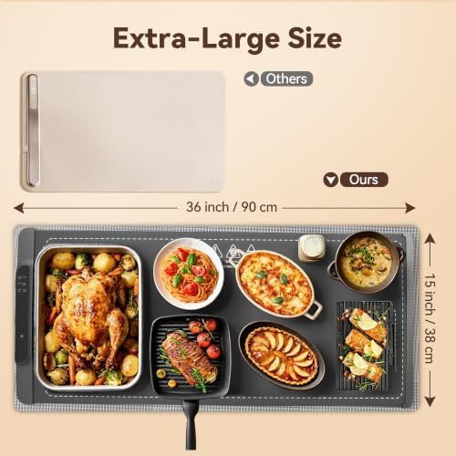 Ieuan Warming Mat for Food Extra Large 36"x15" Gray with Timer & Temp - Image 3