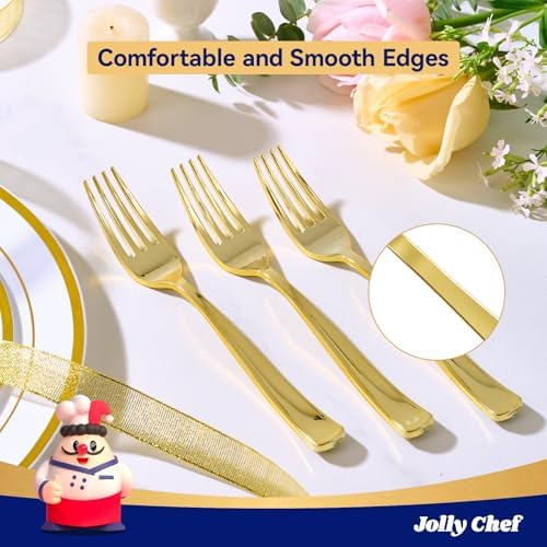 100 Pack Gold Plastic Cups 125 Count Gold Plastic Disposable Forks - Image 7