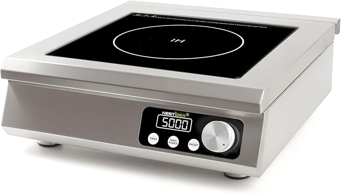 5000W Commercial Induction Cooktop, NESTIQEX 208V 3-Phase Large Induction Burner with 20 Power & Temp Levels, 9.25" Large Coil, 24h Timer, Pro Electric Countertop Burners for Restaurant