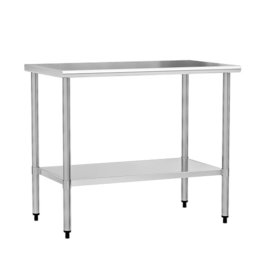 Stainless Steel Work Table 24 x 48 Inch with Adjustable Undershelf, Heavy-Duty Metal Prep Table for Commercial Kitchen & Restaurant, Garage, Outdoor
