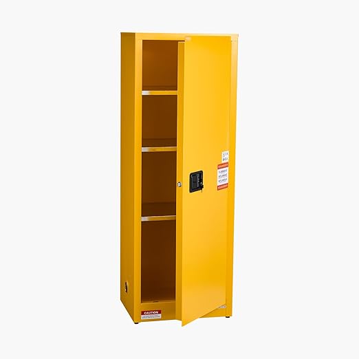 VEVOR Flammable Cabinet 18" x 23" x 65", 23 Gallon Flammable Storage Cabinet with Adjustable Shelf, Cold-Rolled and Galvanized Steel Fire Cabinets, for Commercial Industrial Home Use, Yellow