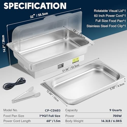 9QT Electric Chafing Dish Food Warmer, Roll Top with Temp Control - Image 6