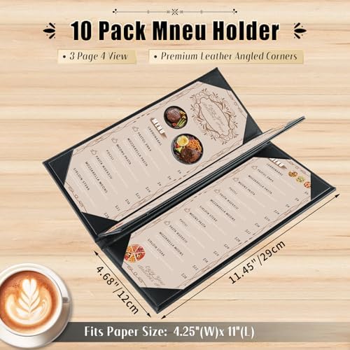 Menu Covers 4.25 x 11", 10Pcs 4 View Leather Restaurant Menu Holders - Image 2