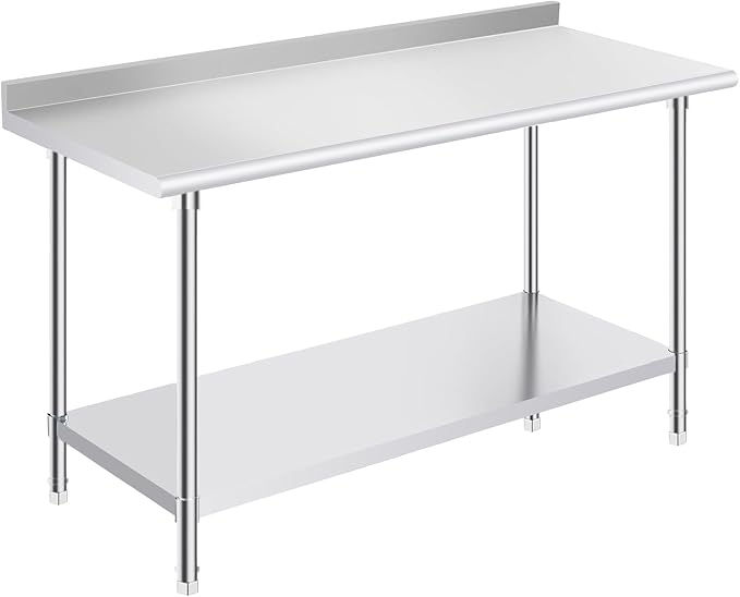 OSTBA Stainless Steel Table for Prep & Work 24x60 Inches with Backsplash, NSF Metal Commercial Heavy Duty Table with Adjustable Undershelf and Foot for Restaurant Kitchen Home and Hotel