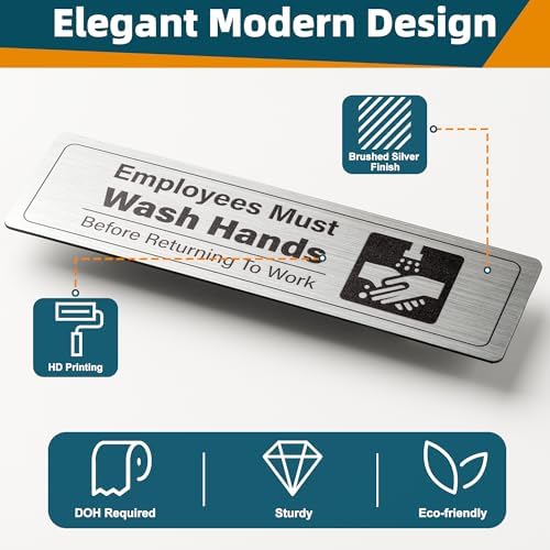 4 Pack Employees Must Wash Hands Sign-Wash Your Hands Sign Bathroom Decor,Handwashing Signs for Restaurant Commercial Kitchen Self-Adhesive, Brushed Aluminum，Round Icon - Image 3