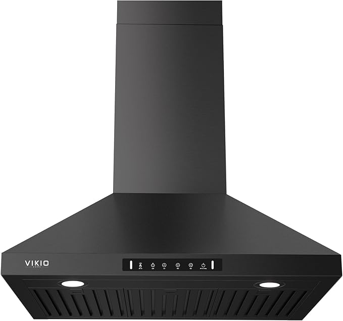 Wall Mount 30 Inch Range Hood 900 CFM, Ductless/Ducted Convertible, 3-speed Gesture Sensing & Touch Control, Black Painted Stainless Steel Kitchen Vent Hood with Permanent Baffle Filters