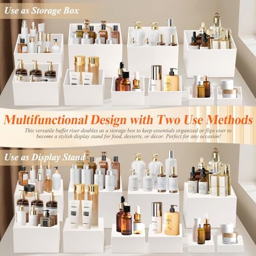 10 Pcs White Acrylic Buffet Risers with Mini Sign and Marker, Food Display Stands for Buffet Table Party Catering Dessert Jewelry Collectibles, Acrylic Cube Nesting Boxes with Hollow Bottoms 8 Sizes (10" 9" 8" 7" 6" 5" 4" 4" 3" 3") - Image 6