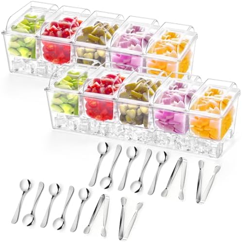 Lifewit Chilled Condiment Container with Stainless Steel Spoon & Tong 2 Pcs by Lifewit