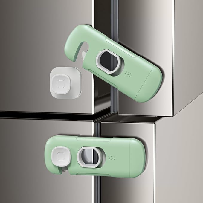 5Pack Child Proof Refrigerator Lock, Fridge Locks for Kids,with Adhesive,Child Safety Locks for Doors, RV Refrigerator, Oven Lock Child Safety Baby Cabinet Locks (Green, 5 Count (Pack of 1))