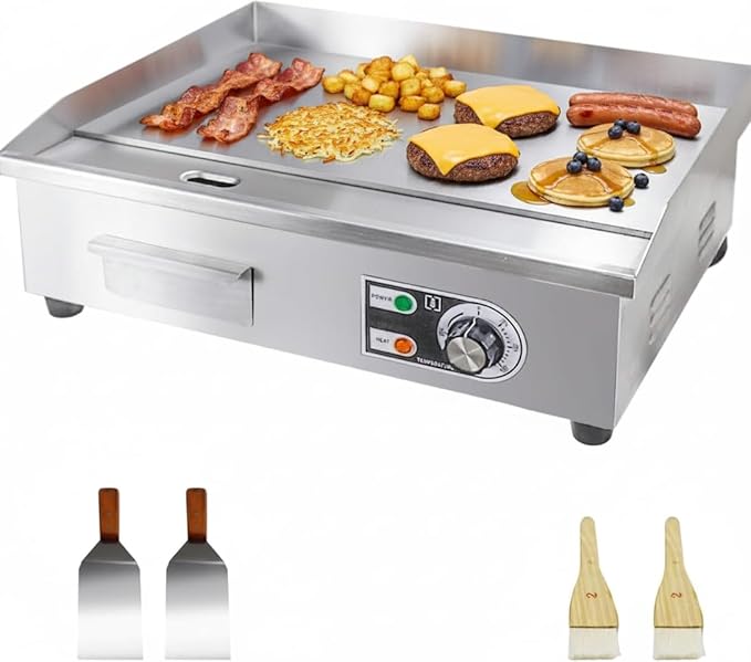 22" Commercial Electric Griddle,Electric Countertop Flat Top Griddle,110V 1600W Electric Flat Top Grill,Non-Stick Restaurant Teppanyaki Stainless Steel Grill,Adjustable Temperature Control