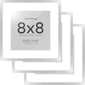 Homeforia 8x8 Silver Picture Frame, High End Metal 8 x 8 Square Frames with Mat 6 by 6 Photo, 8x8 Brass Frame Matted to 6x6 inch Print, 8by8 Wall or Tabletop Frames, Tempered Glass, Wall Kit, Set of 3