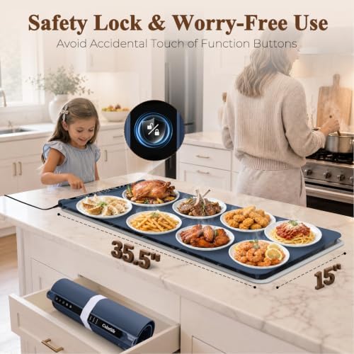 Warming Mat for Food, Electric Warming Tray with Heat-Resistant Pad-XL Navy - Image 4