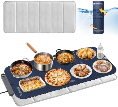 Homelove Warming Mat for Food - Electric Warming Tray with 7-Level Temp Settings & 6 Hours Timer, Full Surface Graphene Heating, Waterproof Dishwasher-Friendly Food Warmer for Parties, Kitchen (DBlue) by Homelove