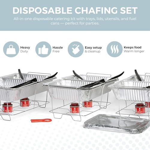 Large Full Size 33-Pcs Disposable Chaffing Buffet with-Covers, Utensils, Fuel Cans – Premium Chafing Dish Set for Events, Parties, Catering - Image 2
