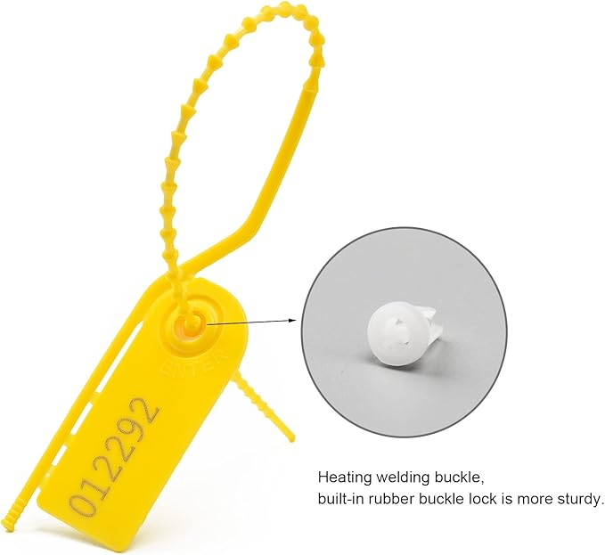 500 PCS Plastic Tamper Seals Pull Tight Security Seals Tags Breakaway Seals Numbered Zip Ties Disposable Self-Locking Ties for Fire Extinguisher, Tear Off Type, 210mm Length
