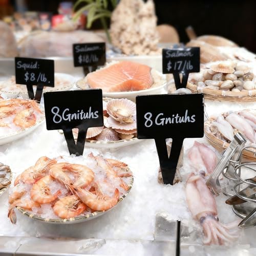 5Pcs Supermarket Aquatic Frozen Seafood Market Price Card Acrylic Black Ice Table Insert Label Clip Erasable Plug-in Label Display Rewritable Promotional Price Tag Waterproof Square Advertising Sign - Image 6