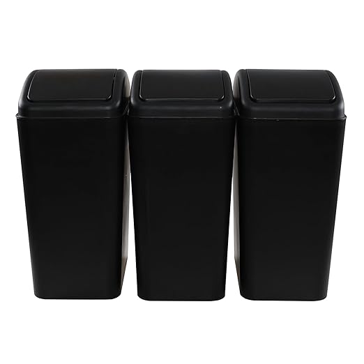3 Packs Kitchen Trash Can with Lid, Garbage Can Waste Basket for Bathroom Bedroom Living Room, 4.5 Gallon, Black
