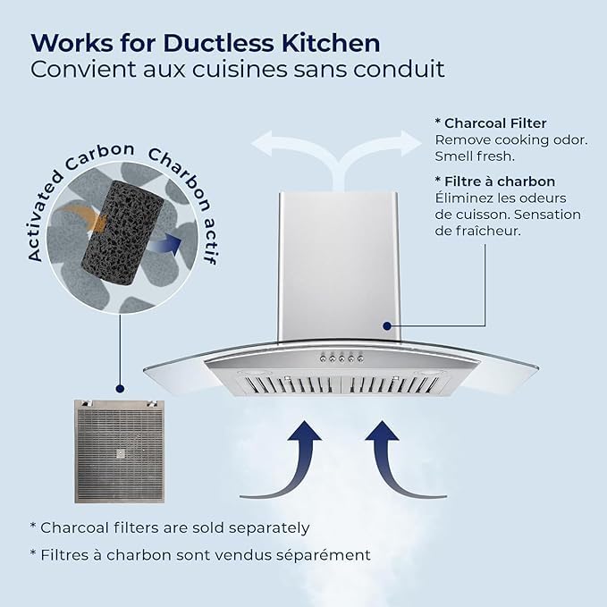 Hauslane Wall Mount Range Hood 30 Inch | European Canopy Design with Tempered Glass & Stainless Steel | 3-Speed, Dishwasher-Safe Filters | Ducted or Ductless with Charcoal Filters,WM-600