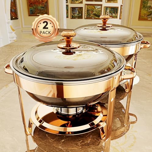 Chafing Dishes for Buffet, 4 Pack 5QT Round Stainless Steel Chafing Dish Set for Home Parties, Christmas Gatherings, Catering Events Complete Buffet Warmer Set (Rose Gold 2) by KScocina