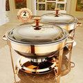Chafing Dishes for Buffet, 4 Pack 5QT Round Stainless Steel Chafing Dish Set for Home Parties, Christmas Gatherings, Catering Events Complete Buffet Warmer Set (Rose Gold 2) by KScocina