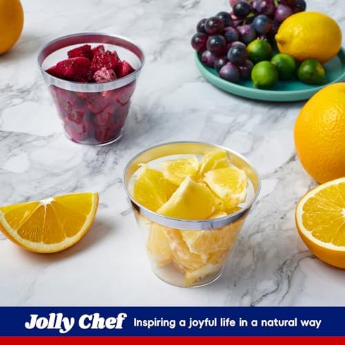 JOLLY CHEF 100 Pack 12oz & 9oz Elegant Silver Rimmed Plastic Cups - Image 5