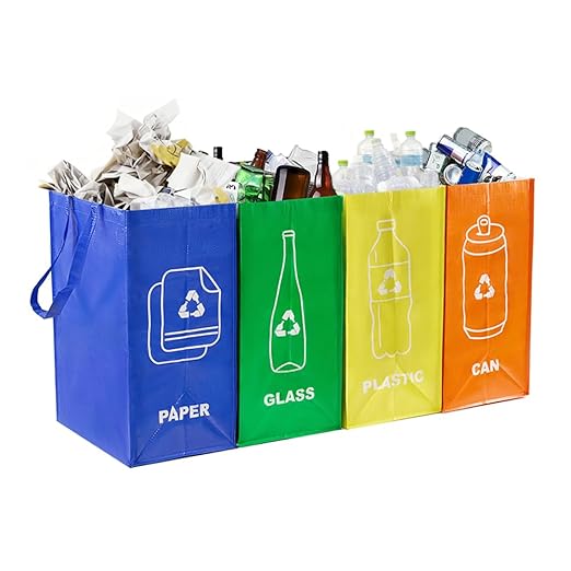 4 PCS Separate Recycling Waste Bin Bags,Reusable Waterproof Waste Baskets for Kitchen Office Home,Indoor Recycle Bins Waste Trash Sorting Organizer