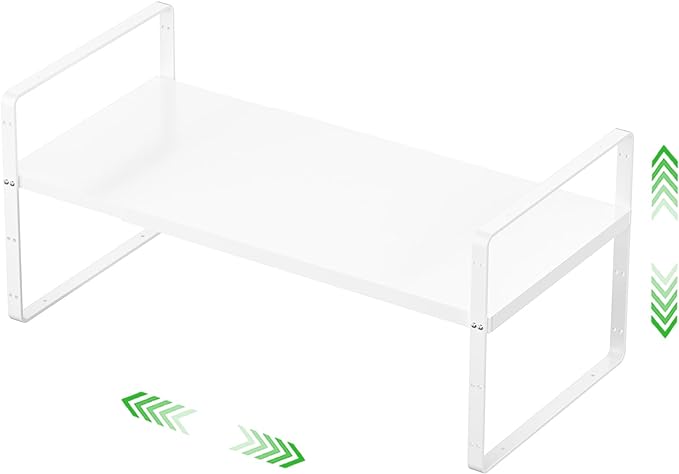 Expandable Cabinet Storage Shelf Stackable Organizer Rack for Kitchen Bathroom Pantry Spice Cupboard Countertop Home Office Desk Heavy Duty Nonslip White Small 1 PACK
