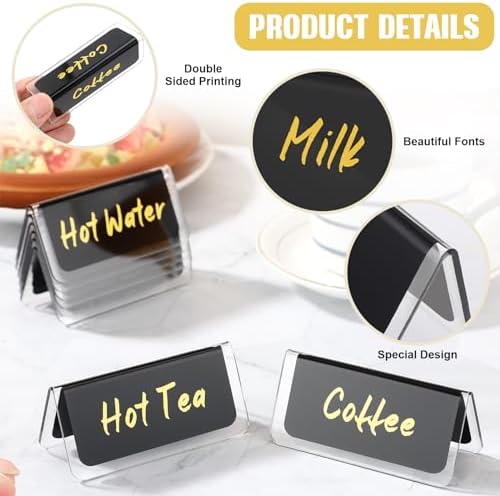 Domensi 16 Pcs Acrylic Coffee Tent Sign Double Sided Table Decaf Coffee Tea - Image 3