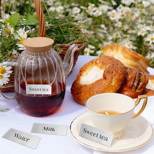 8 Pcs Stainless Steel chain signs 3.54 x 1.4 Inch Table beverage display signs Hanging chain sign for Indoor Outdoor, Including Coffee,Lemonade,Sweet Tea,Unsweet Tea,Water, Milk,Juice,Cola - Image 4