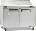 ICECASA 48" W Commercial Refrigerator Sandwich&Salad Prep Table 2 Door Stainless Steel Counter Fan Cooling Refrigerator with 12 pans-48 Inches for Restaurant, Bar, Shop, etc