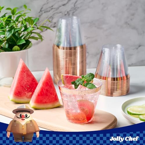 JOLLY CHEF Rose Gold Plastic Cups, 9 oz Clear Plastic Tumblers 100 Pack - Image 6