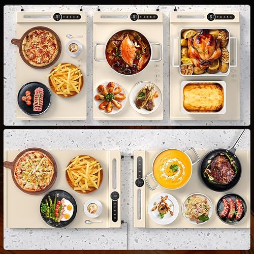 Warming Mat for Food, Roll-UP Fast Heating Silicone with 6 Level Temperature, 2 Zone and 3 Pad Parallel Expansion, Automatic On-Off Timer Setting - Image 7