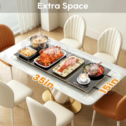 Electric Warming Tray,4-in-1 Food Warmer Tray with 8 Precise Temps & 24H Timer,35"x15"Tempered Glass Food Warming Mat,Modular Warming Trays for Parties Buffet for Catering Gatherings - Image 5