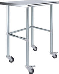 Stainless Steel Work Table Open Base & Wheels | Work Station | Metal Work Bench (Stainless Steel Work Table Open Base + Casters) (30" Long x 24" Deep)