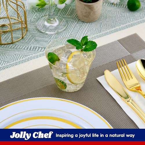 JOLLY CHEF 50 Pack 9 oz Gold Glitter Plastic Cups, Disposable Party Cups - Image 5