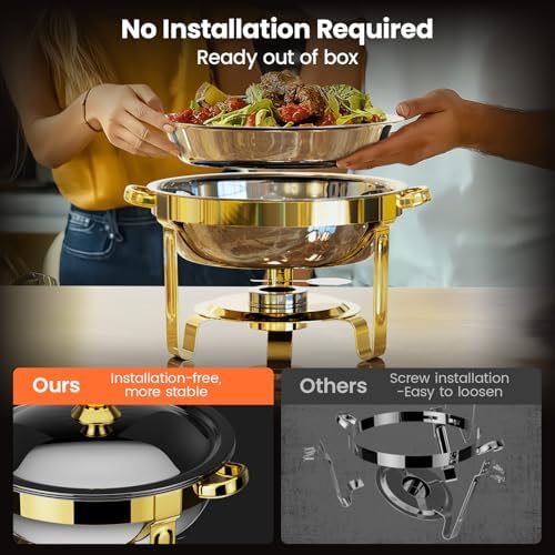 Gold Chafing Dishes for Buffet 4 Pack, 6QT Buffet Servers and Warmers Sets - Image 5